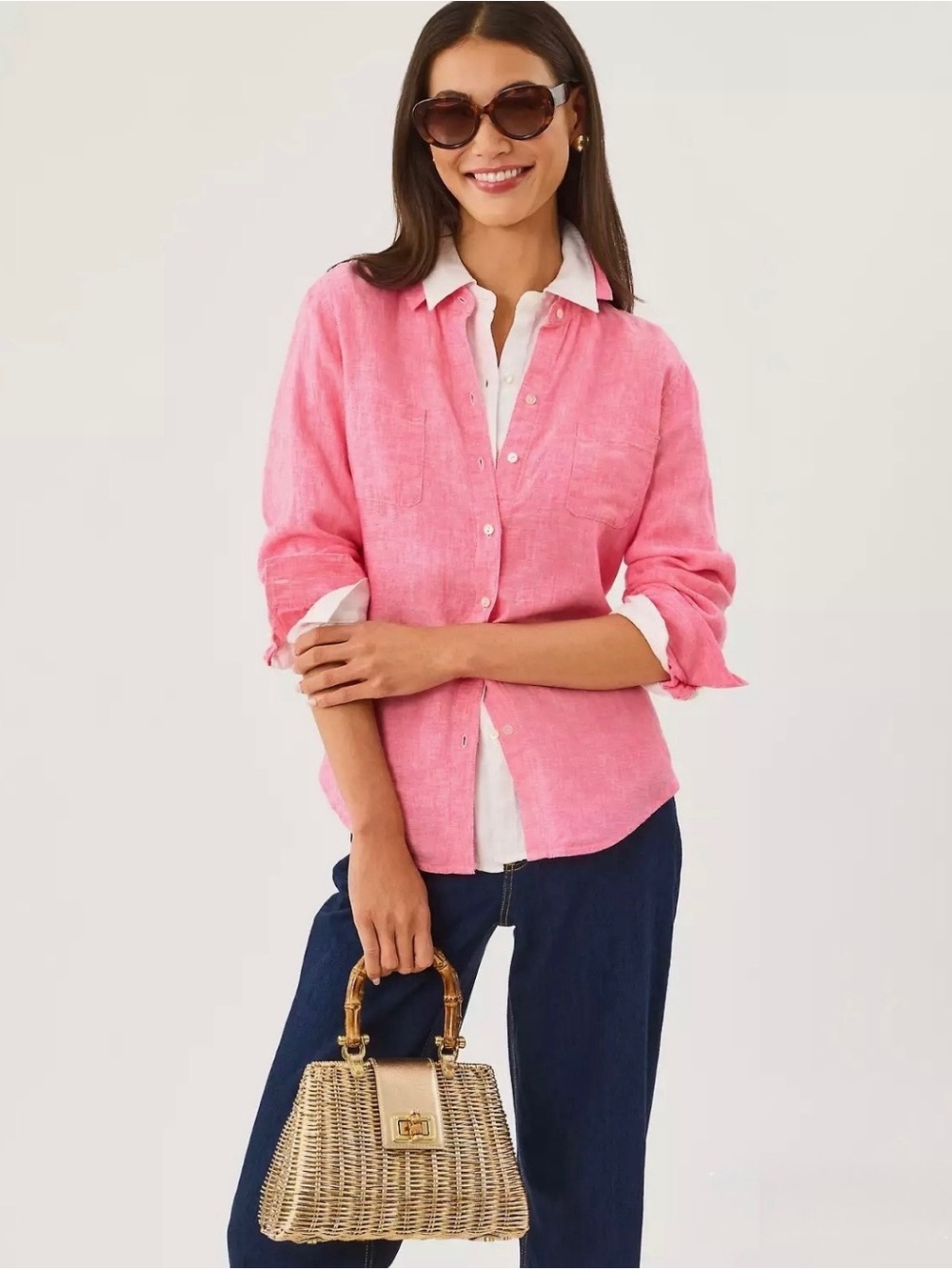 Banana Republic Pink Button Down Shirt Women XS Cotton Chambray Long Sleeve